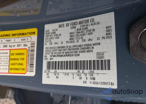 2024 Ford Bronco Sport Big Bend z USA, uszkodzony, nr VIN 3FMCR9B6XRRE81229